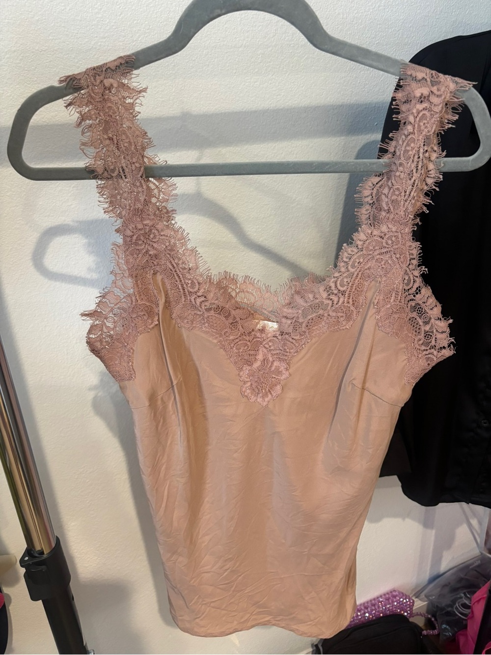 Gold Hawk Lace-Trim Sleeveless Chemise in Dusty Rose